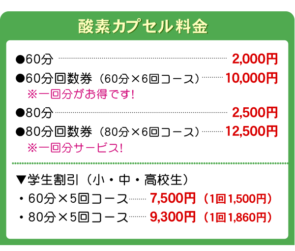 酸素カプセル料金